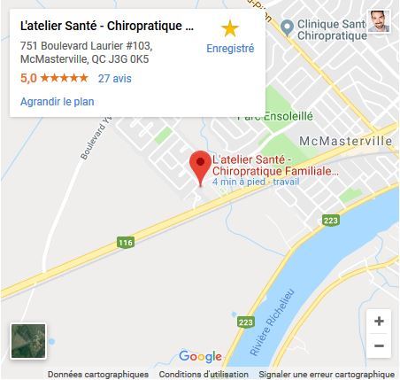 Google map L'atelier Santé - Maux de tête - chiropraticien Beloeil
